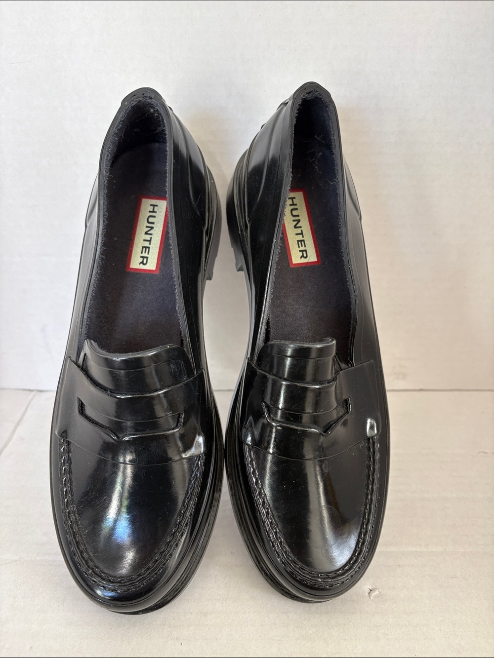 Hunter Black Patent Penny Loafers